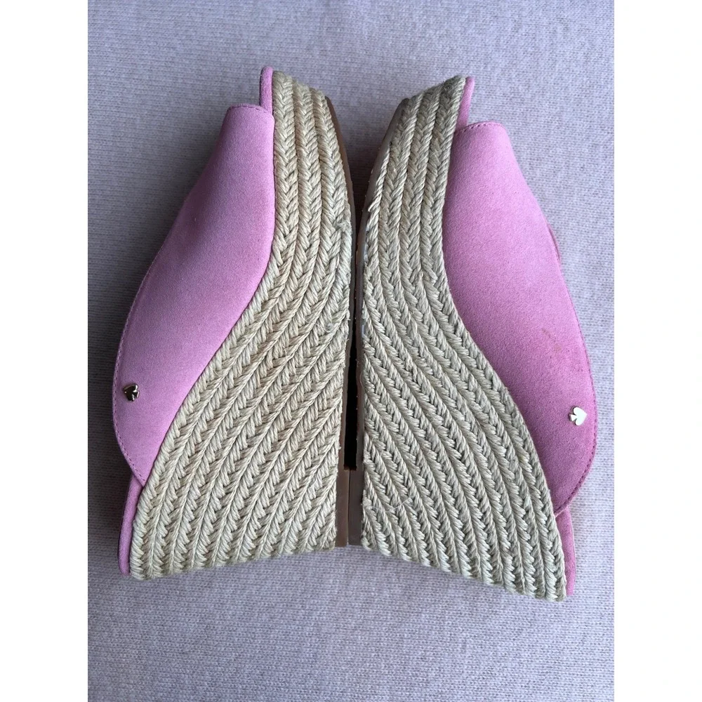 KATE SPADE Thea Pink Suede Wedge Sandals Espadrille Mules 7.5 LNWOT